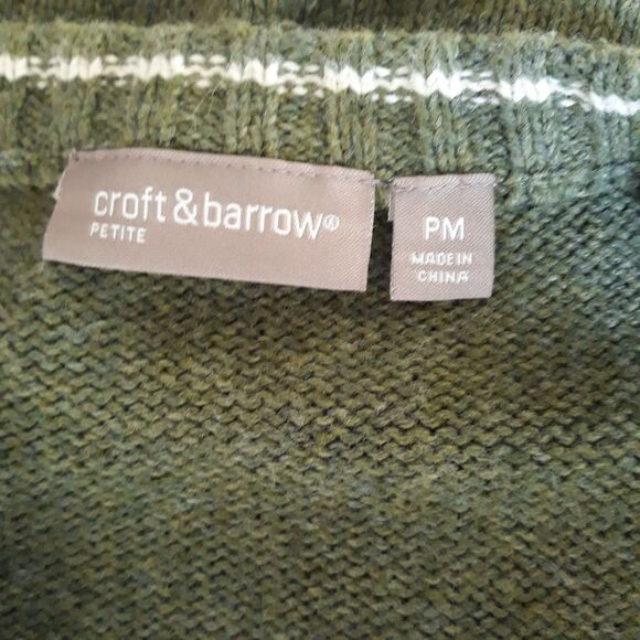 Croft & Barrow Cardigan Sweater Women's PM Sage Green  Snowflake Winter Zipper - Picture 11 of 13